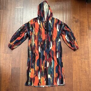 Amani Women’s Hooded Kaftan in an Abstract Rich Color Palette, Size Small